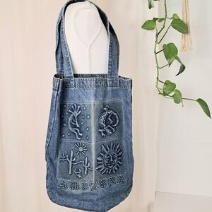 Vintage Y2k Arizona Denim Tote Bag with Kokopelli Southwest 2d Design